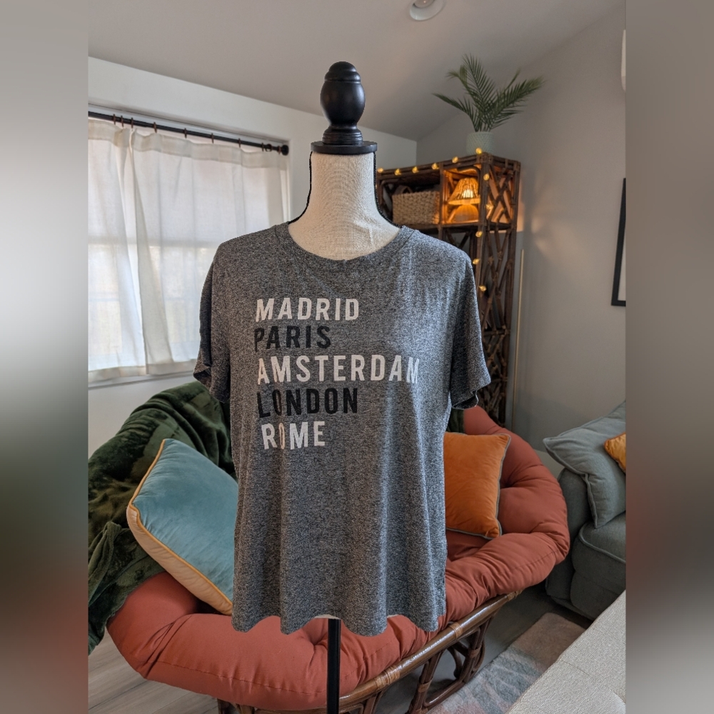 Philosophy Grey Graphic Tee with City Names (XL)